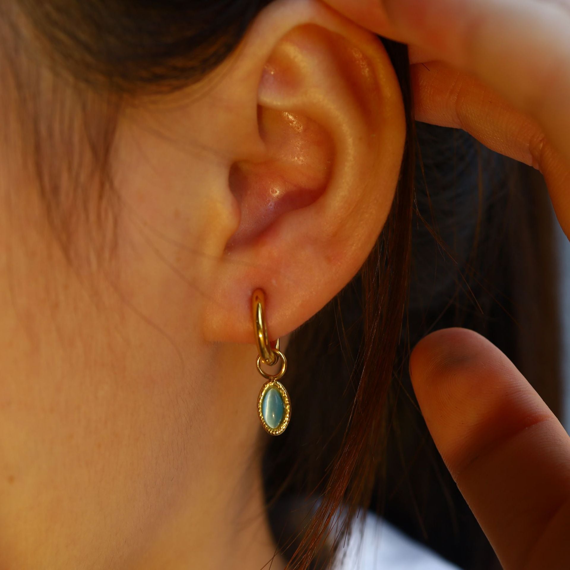 Wholesale  18k gold titanium steel geometric blue turquoise earrings