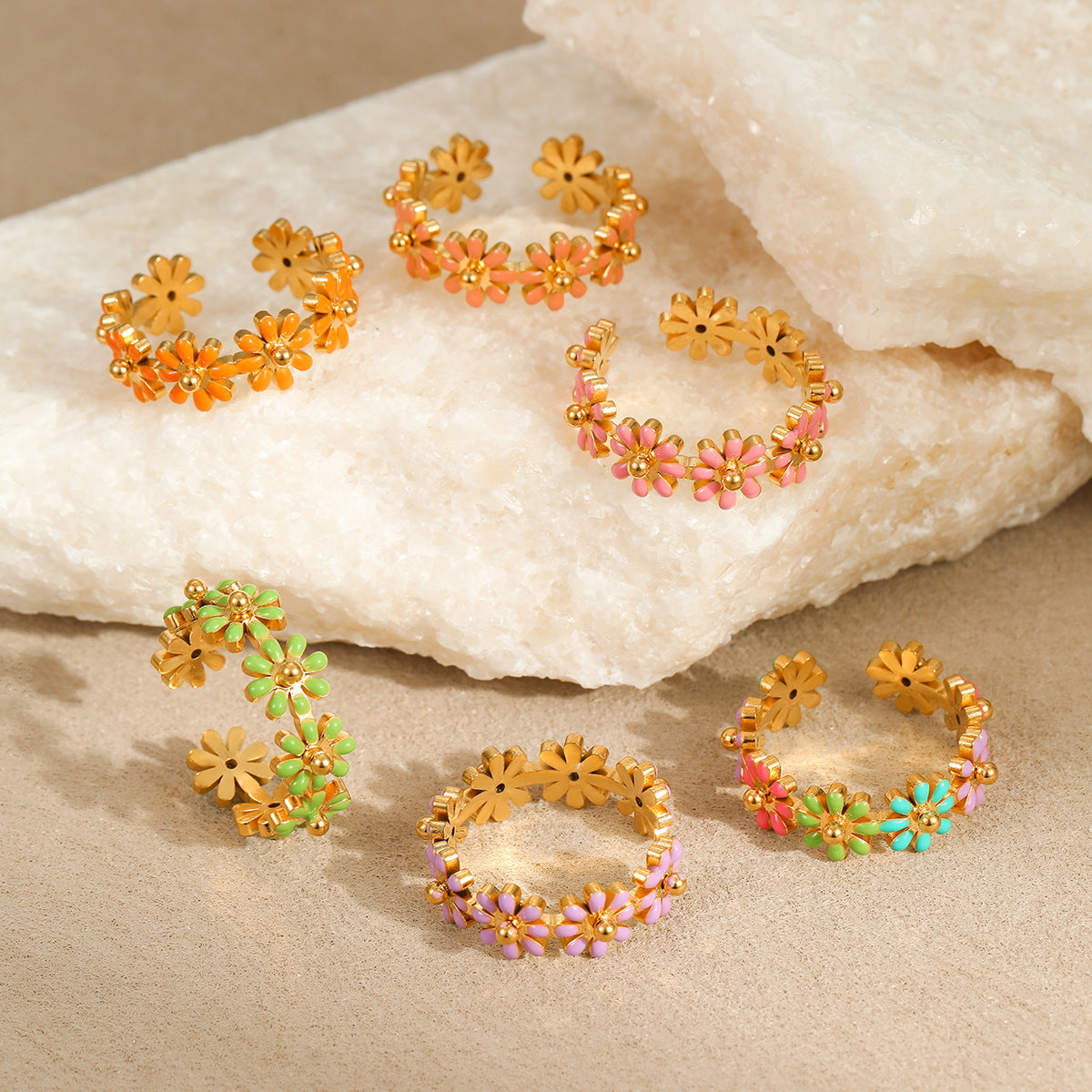 Wholesale flower ring stainless steel 18k gold  ring