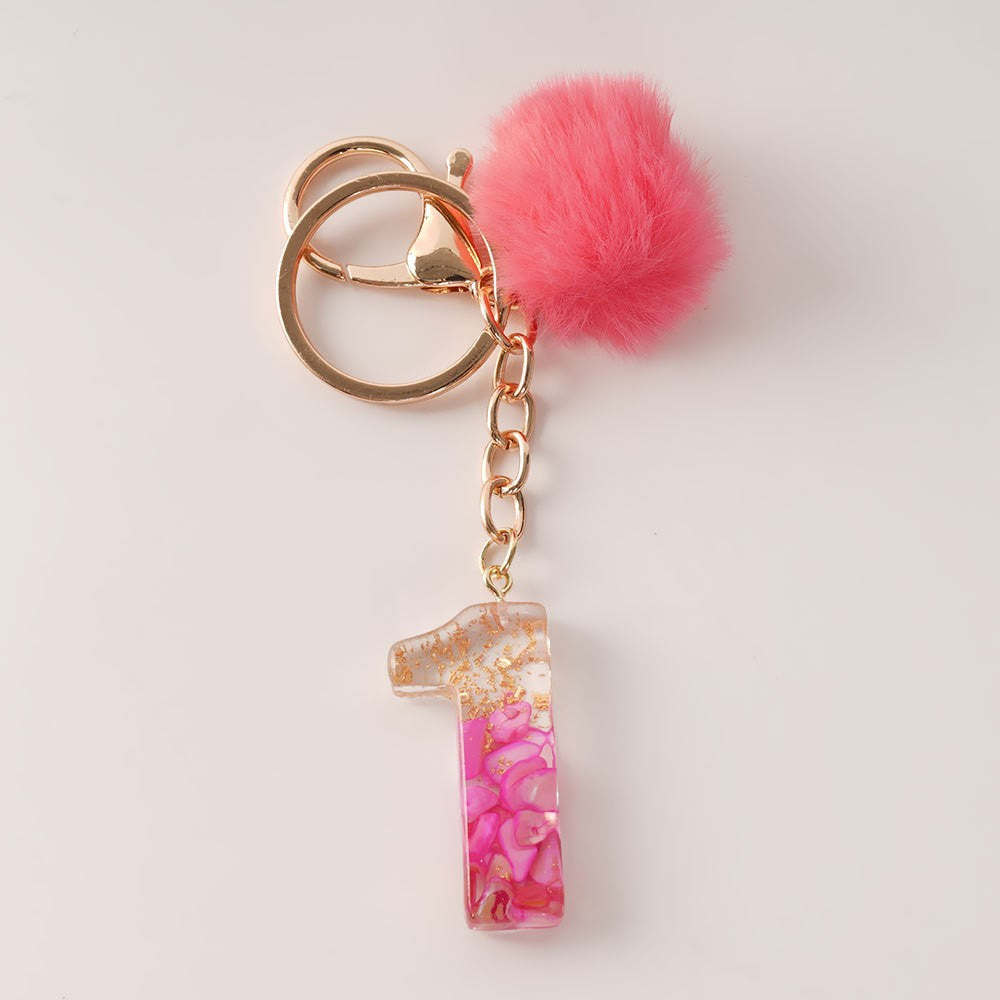 Wholesale Creative and Cute Red Fur Ball Letter Shell Handmade Glue Keychain Exquisite Pendant