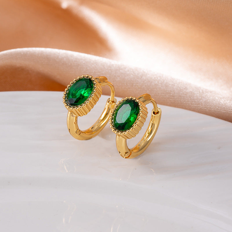 Wholesale Titanium Steel Star Earrings with Emerald and Crystal Zircon - Retro Design for Everyday Wear Jewelry Accessory
