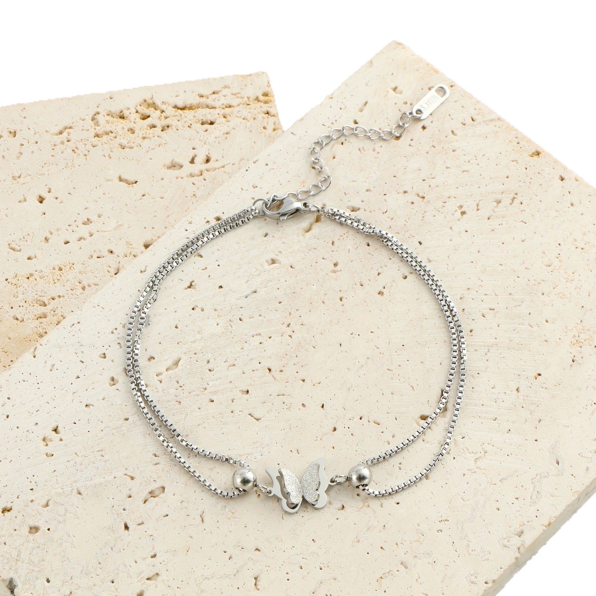 Wholesale Minimalist Double Layer Butterfly Anklet Snake Bone Chain Trendy Wedding Jewelry Accessory