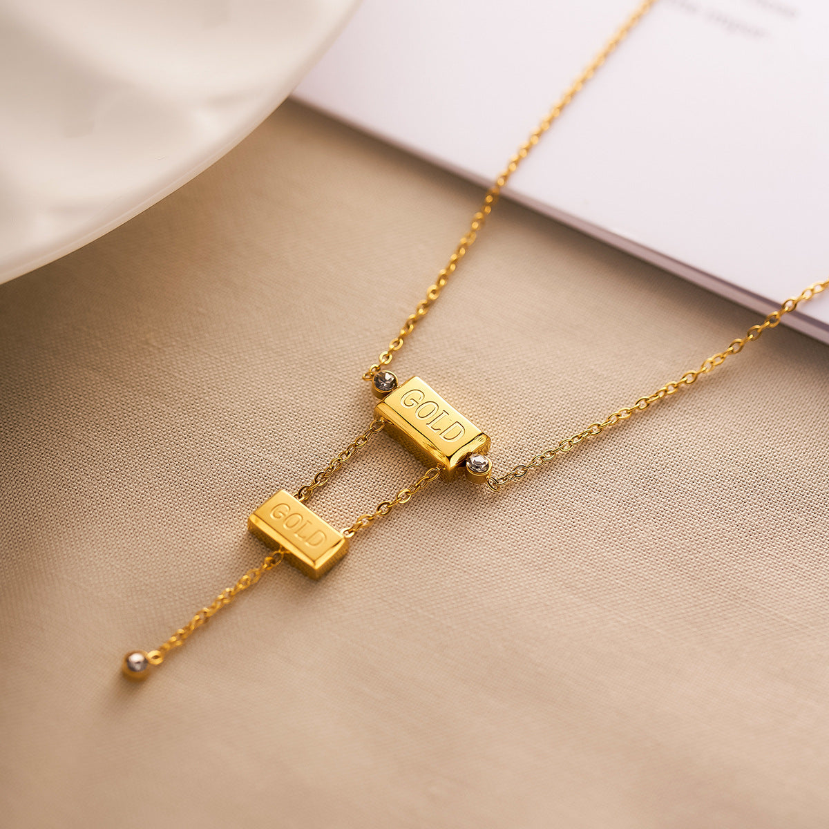 Wholesale Double Block Letter Diamond Titanium Steel Necklace