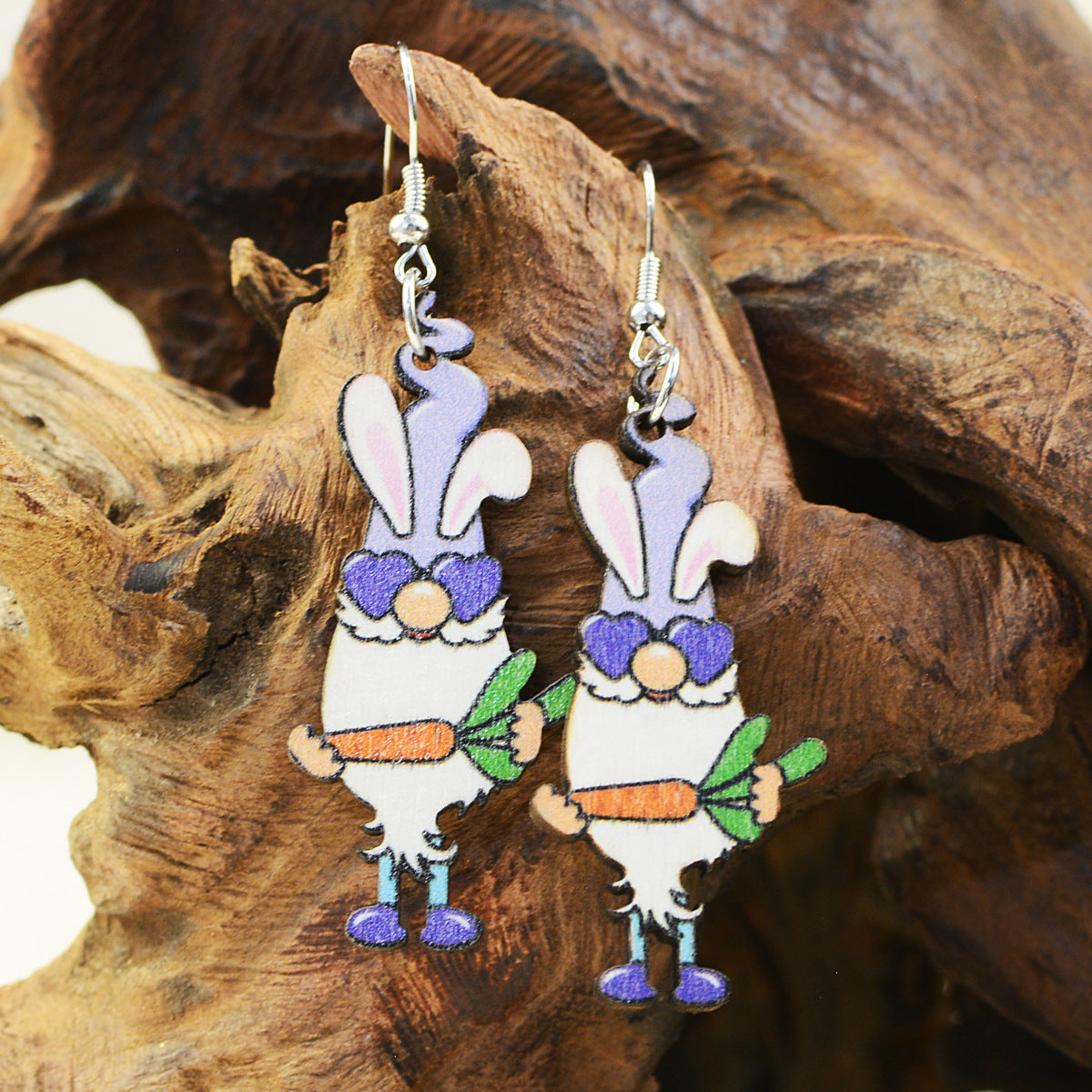 Wholesale Easter Bunny Dwarf Elf Wooden Earrings