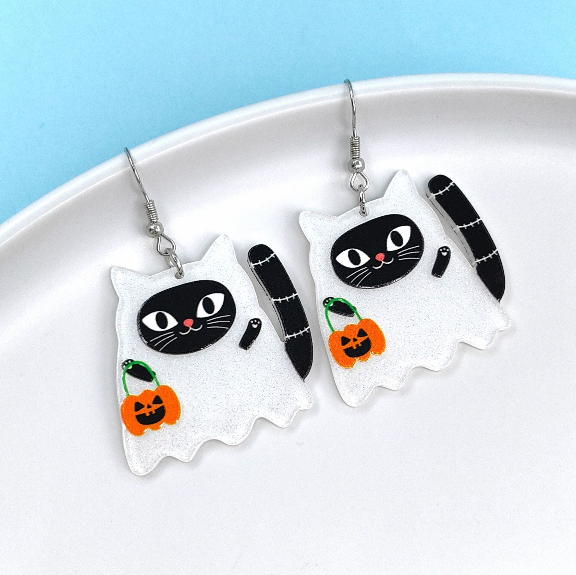 Wholesale Halloween Cartoon Pumpkin Black Cat Ghost Acrylic Earrings ACC-ES-Xizhao008