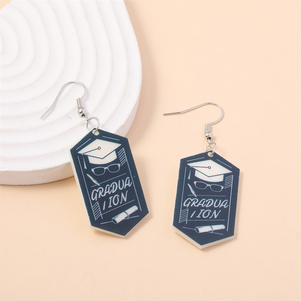 Wholesale  acrylic earrings  graduation season pen bachelor cap geometric earrings