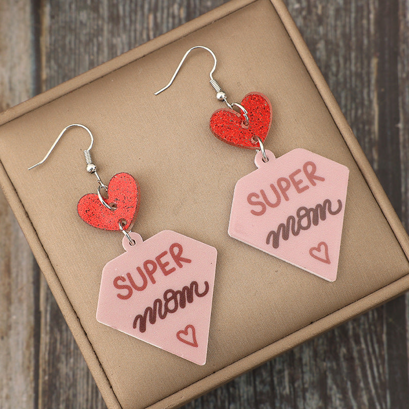 Wholesale Geometric Stitching Sequins Red Heart Mother's Day Earrings