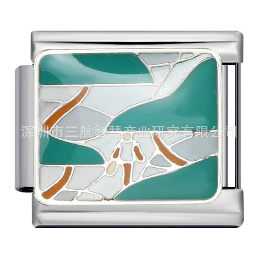 Bracelet de charme italien 5pcs 5pcs 9 mm DIY Splicing Paysage Pictorial en acier inoxydable Bracelet composable