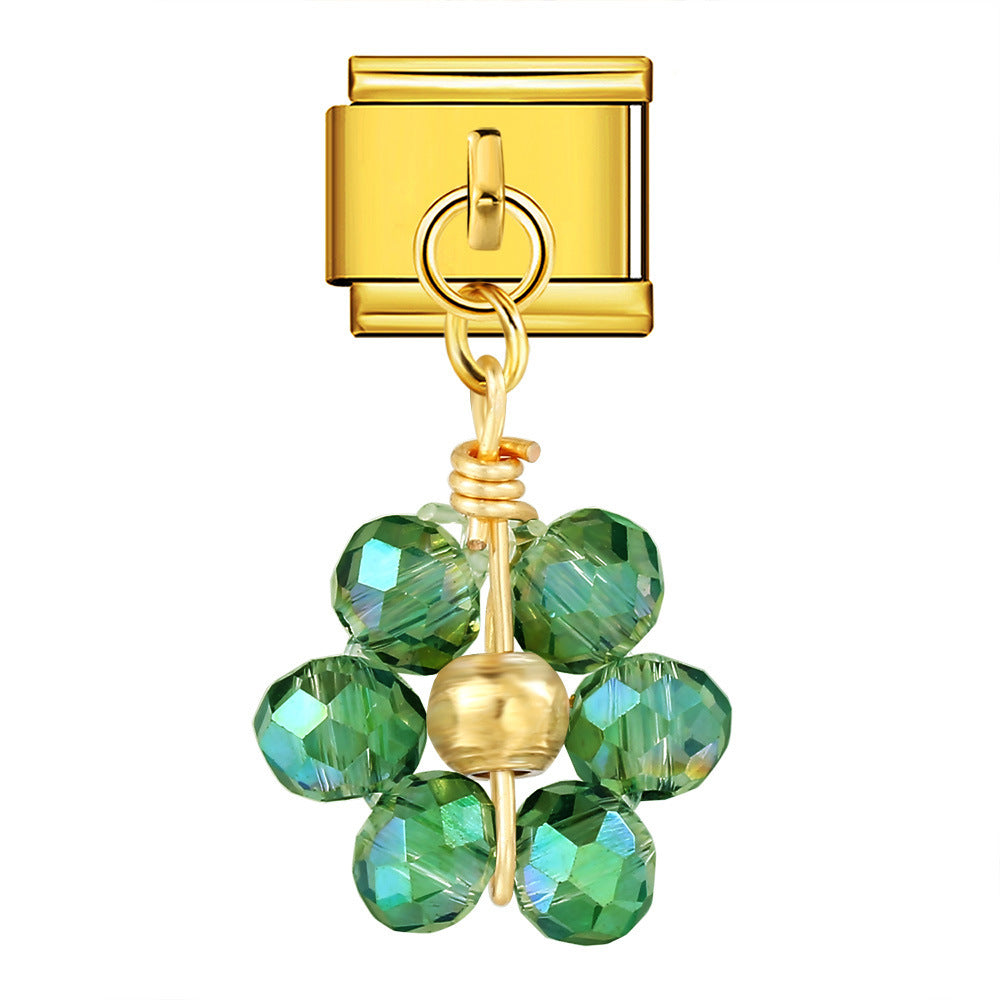 Wholesale Italian Charm Bracelet 9mm DIY  Crystal Bead Flower Pendant Creative Stainless Steel Composable Bracelet