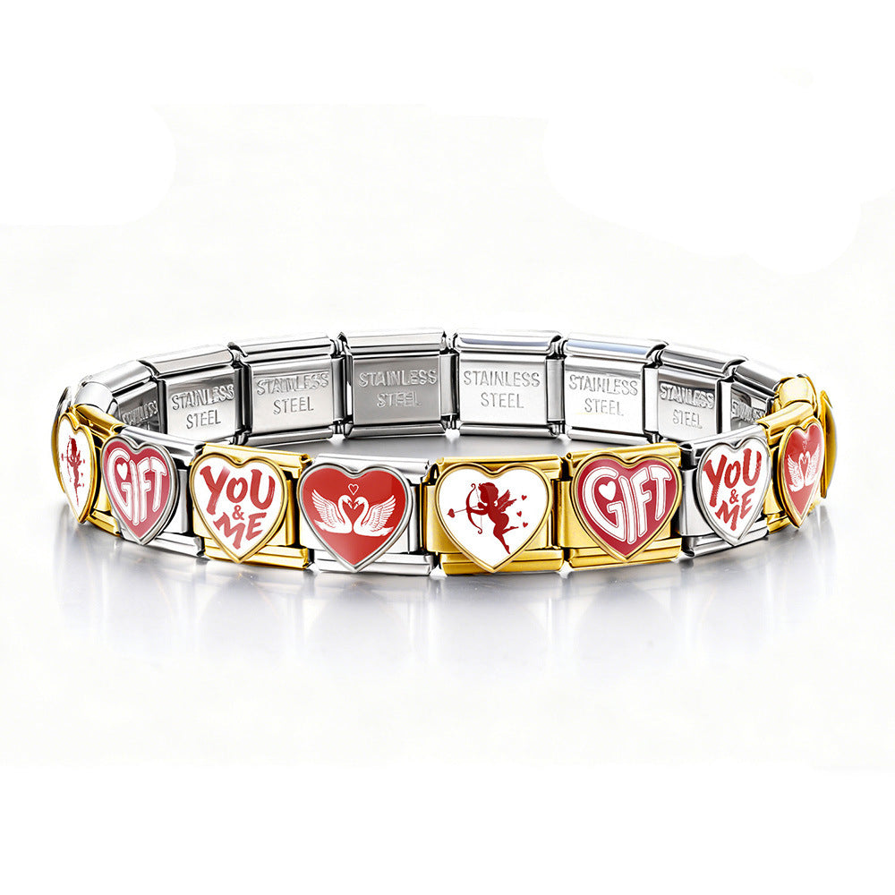 Wholesale 9mm Italian Charm Starter Bracelets DIY Valentine' s Day Heart-Shaped Stainless Steel Composable Bracelet