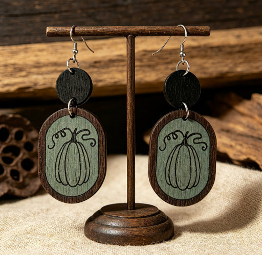 Wholesale Wooden Pumpkin Print Earrings Bohemian Retro Geometric  Jewelry Accessory For Party Gift