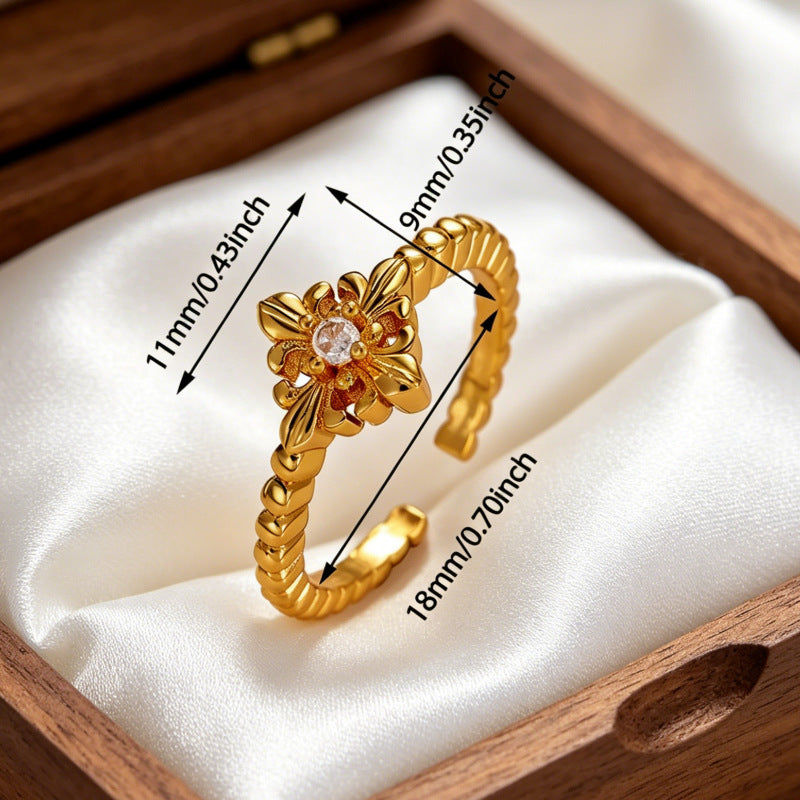 Wholesale Copper Open Flower Ring with Zircon for Women Everyday Wear Fashion Accessory