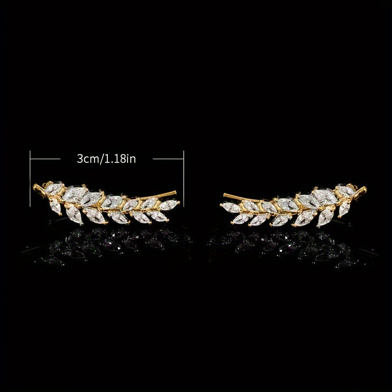 Wholesale  Light Luxury Wheat Flash Leaf Stud Earrings