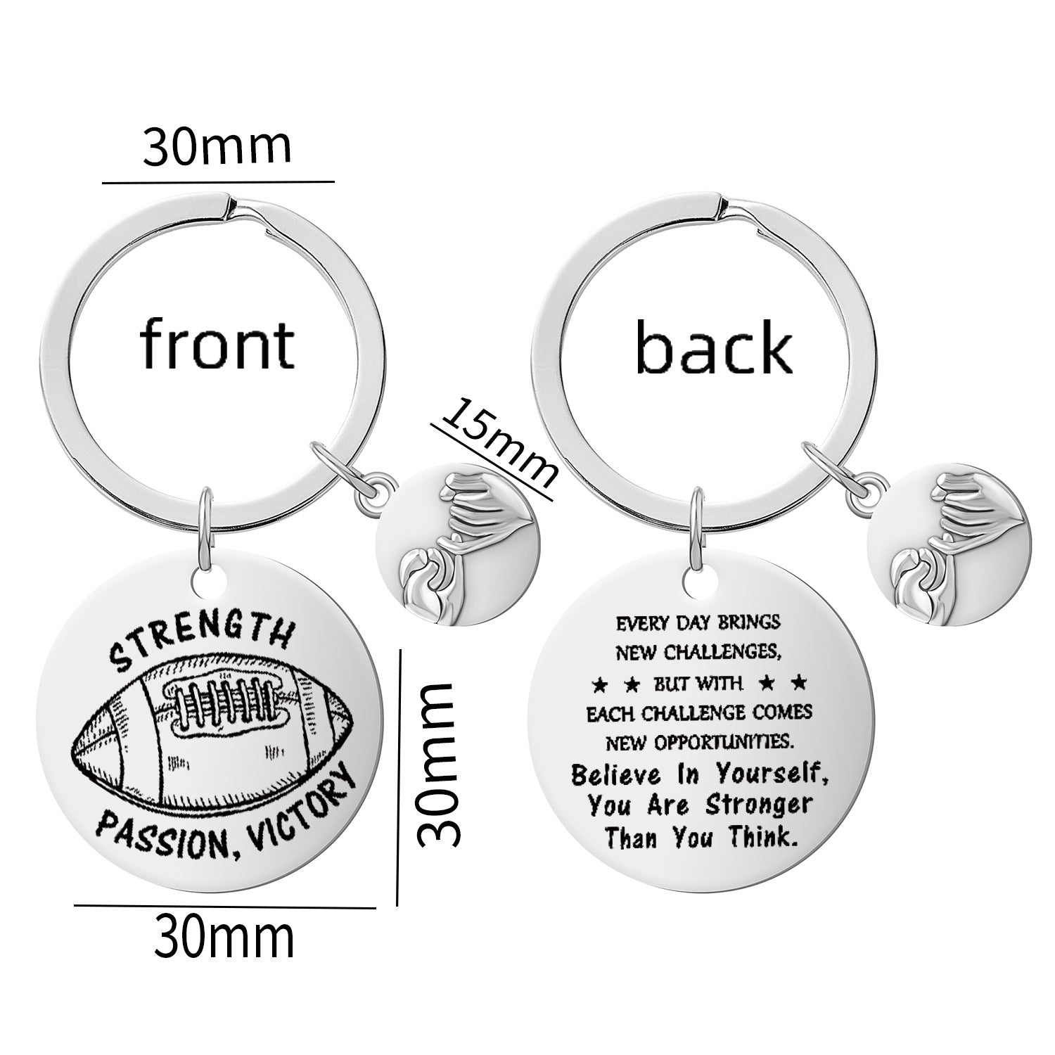 Wholesale metal doll engraved round stainless steel keychain