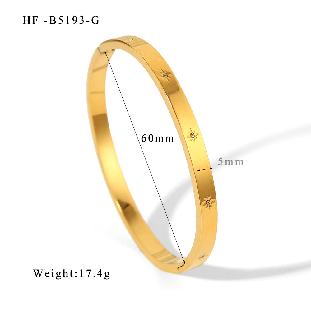 Wholesale Stainless Steel 18K Gold Plated Geometric Star Flower Zircon Bracelet