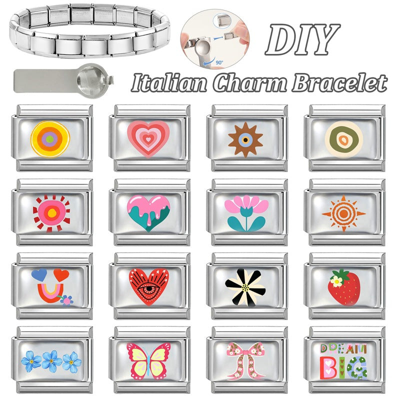 Wholesale 9mm Italian Charm Starter Bracelets DIY square Single Section Creative Stainless Steel Composable Bracelet