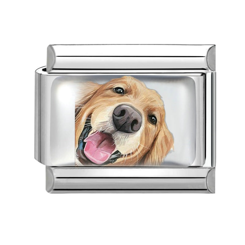 Wholesale Dog Italian Charms DIY square Single Section Creative Stainless Steel Composable Bracelet