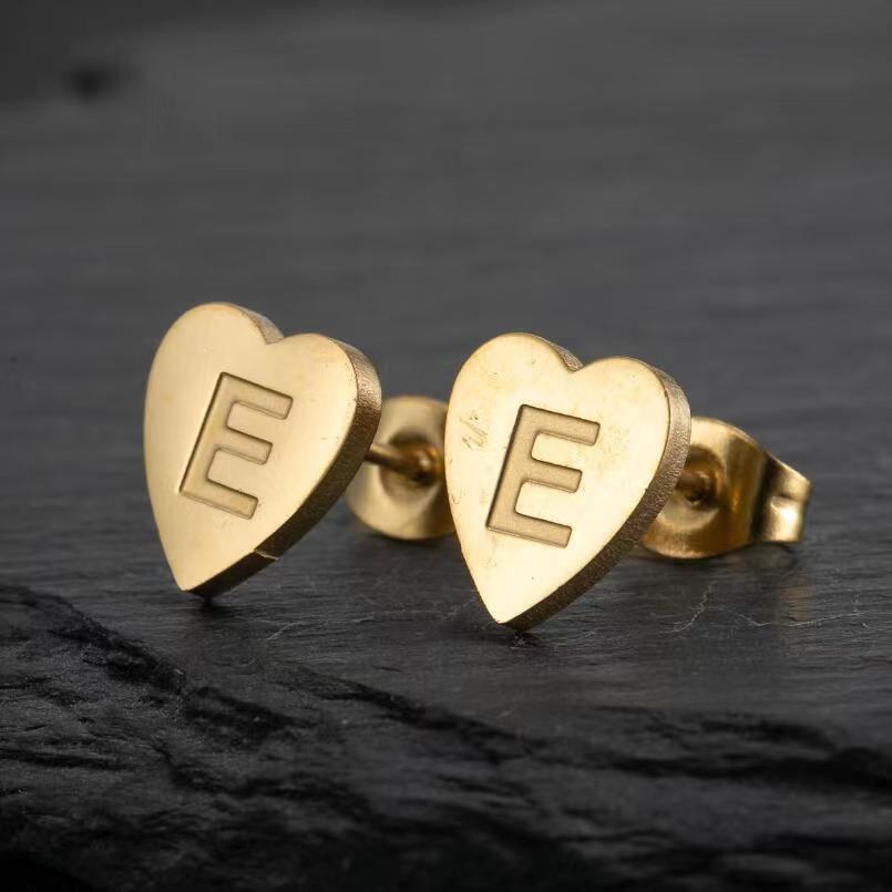 Wholesale Love Earrings English Letters Retro Gold and Silver Earrings Heart Earrings Titanium Steel ACC-ES-FaDiniya001