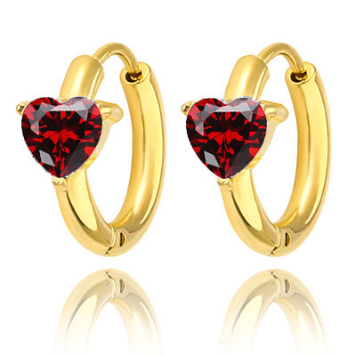 Wholesale 2PCS Stainless steel heart-shaped zircon earrings