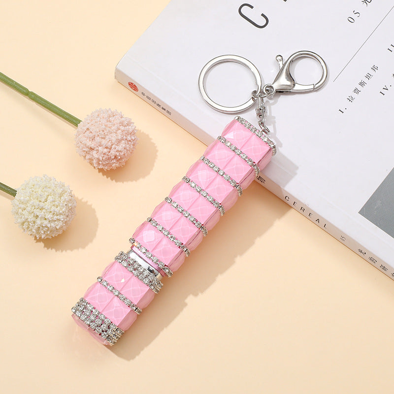 Wholesale Glass diamond-inlaid perfume bottled 10ml keychain