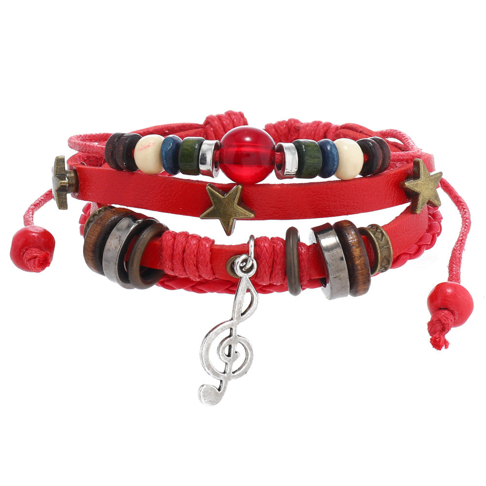 Wholesale Beaded Braided Vintage Bracelet Alloy Musical Note Cowhide Leather Bracelet Miyuki ACC-BT-Saih001