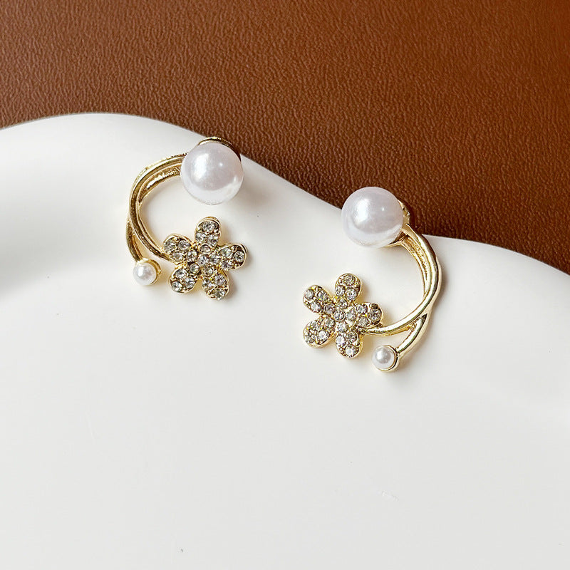 Wholesale S925 silver needle Pearl Diamond Flower  earrings