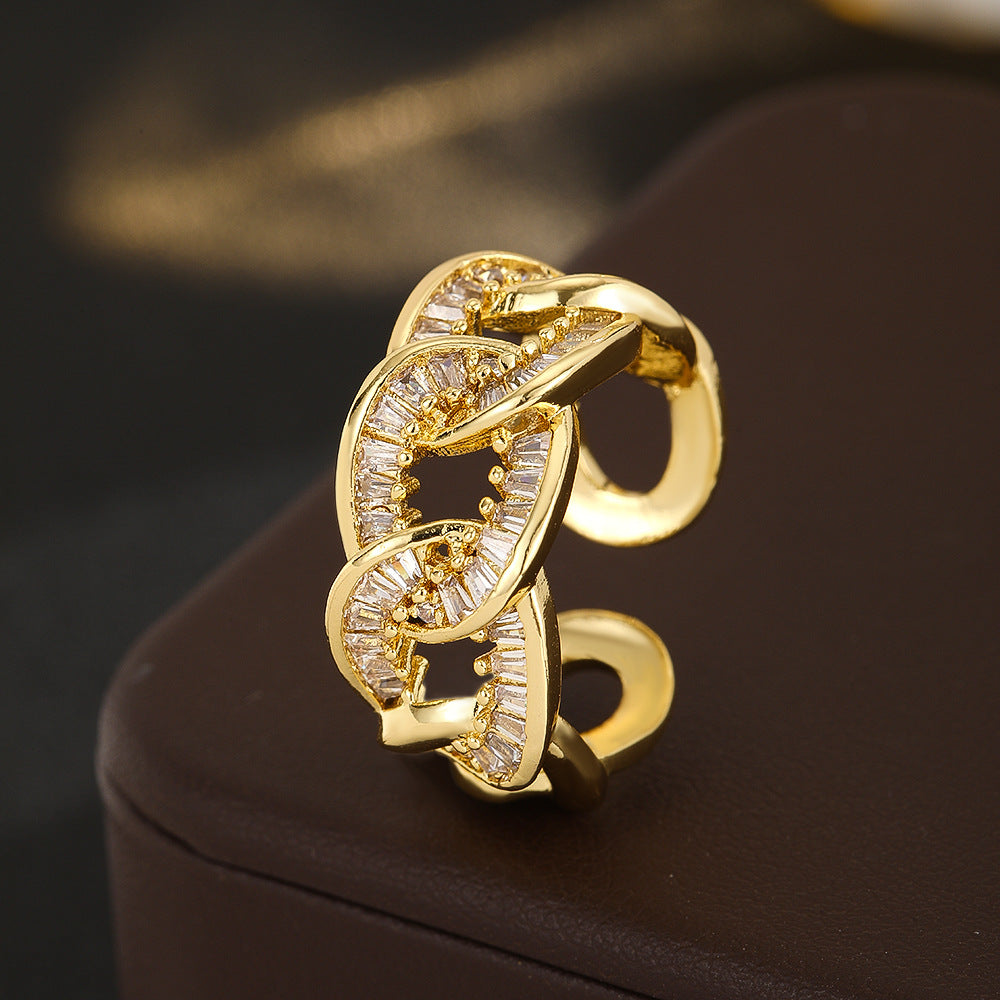 Wholesale Bow Design Hollow Zircon Open Ring Gold Plated Copper Jewelry Stylish Everyday Accessory