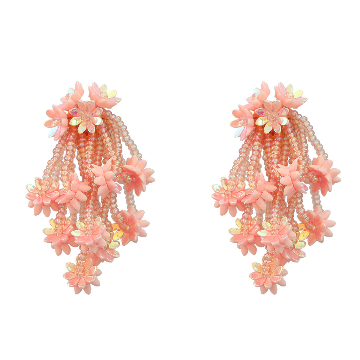 Wholesale multi-layered rice beads tassel flower resin flower earrings ACC-ES-JL021