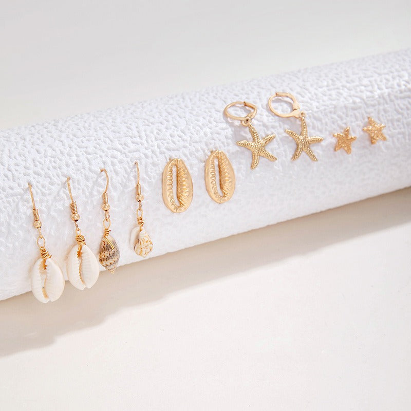 Wholesale Beach Style Shell Star Conch Starry Earrings