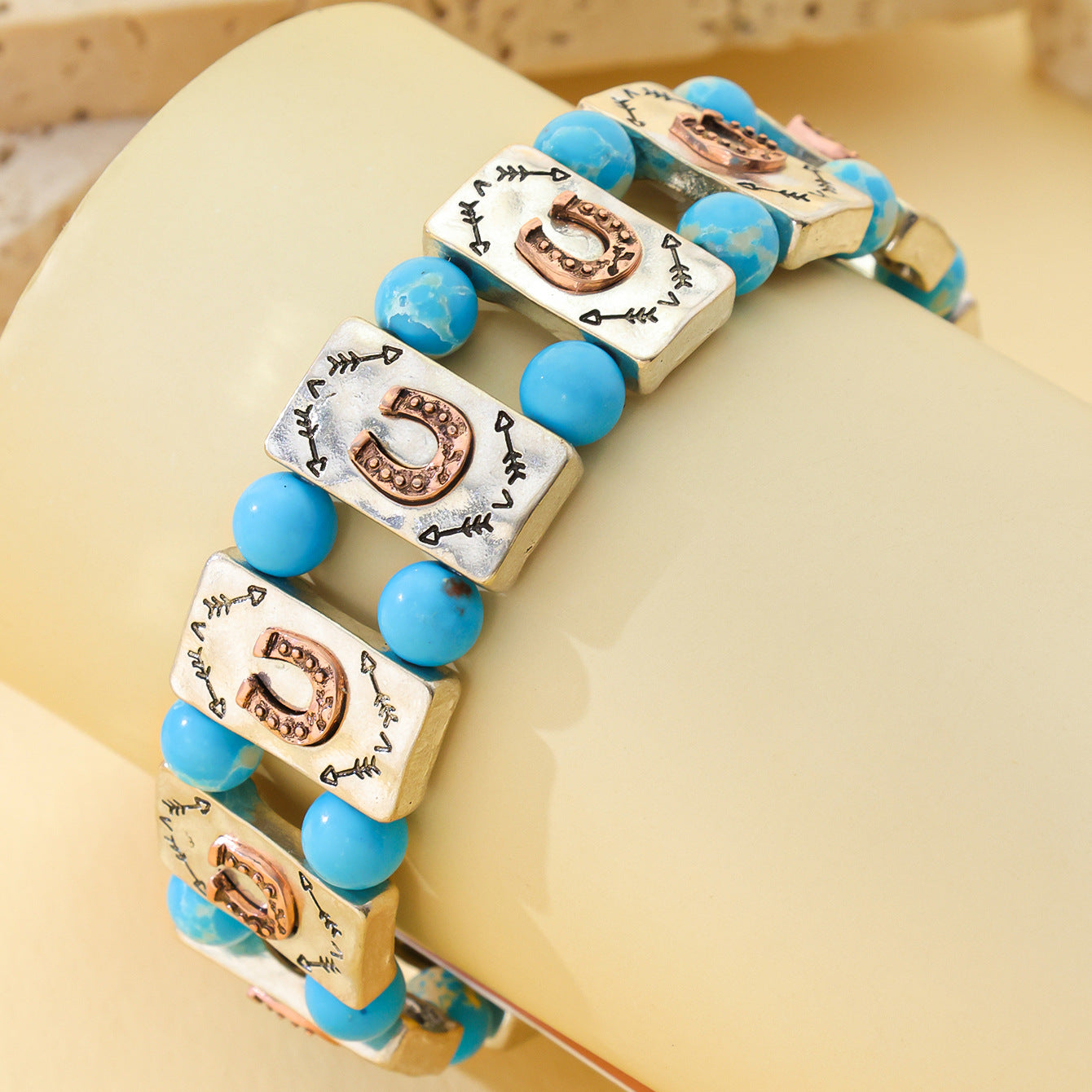 Wholesale Vintage Geometric Elastic Bead Bracelet,  Zinc Alloy,  Everyday Jewelry Accessory