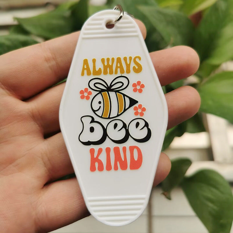 Wholesale Hotel ALWAYS BEE KIND Retro Plastic Tag Keychains ACC-KC-MeiXin006