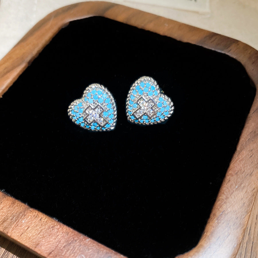 Wholesale Zircon Heart Cross Vintage Minimalist Earrings