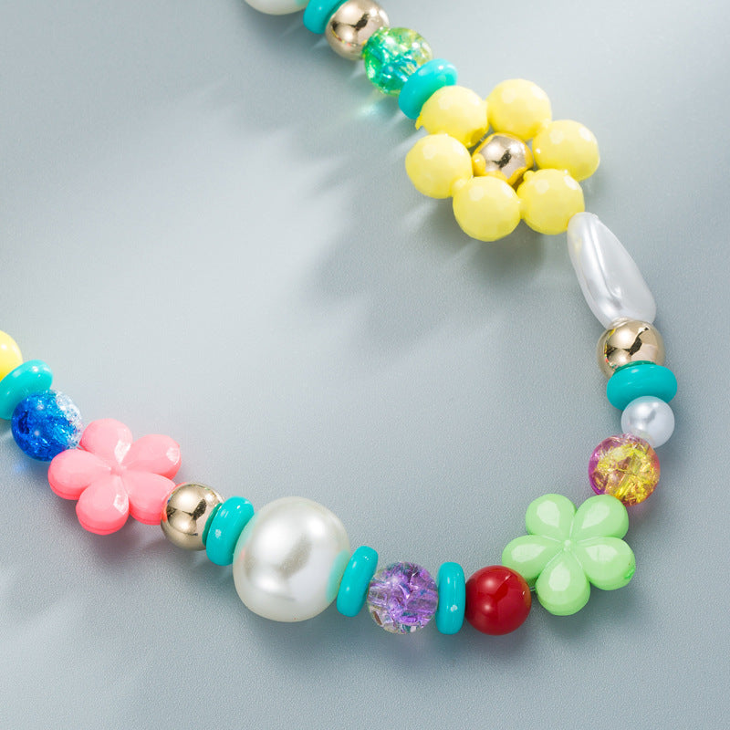 Wholesale  Bohemian ethnic style colorful rice beads  pearl flower necklace