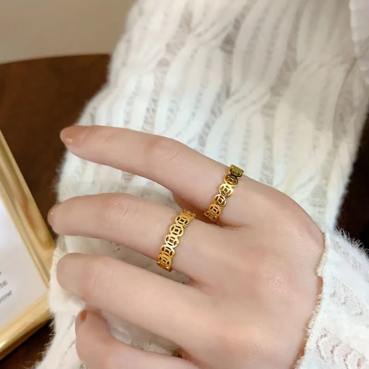 Wholesale  Titanium Steel Copper Ring Retro Lucky More Money Gathering Ring