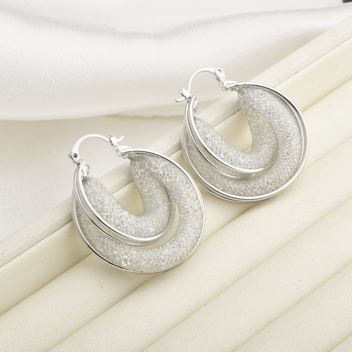 Wholesale  Light Luxury High-end Super Flash Crystal Ear Buckle Earrings