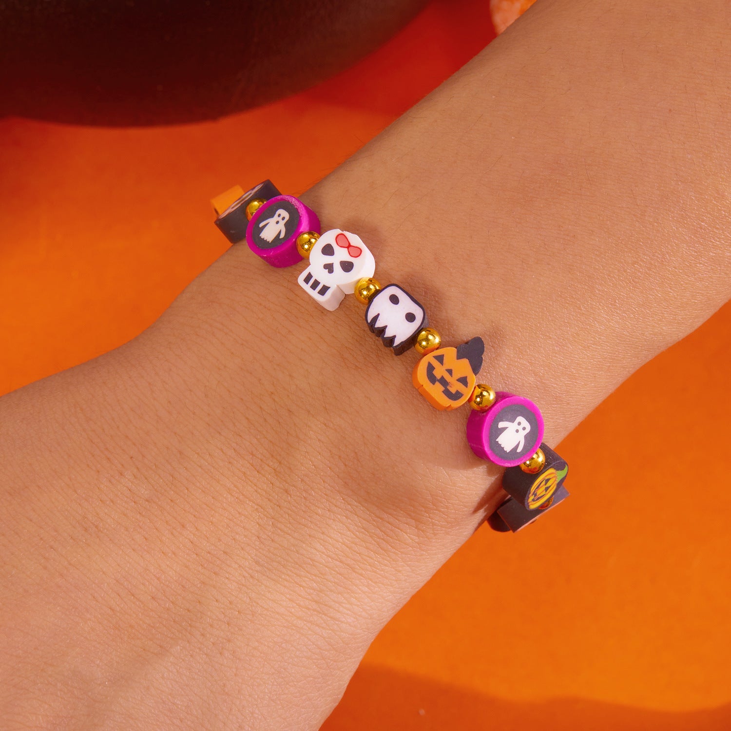 Wholesale   Pumpkin Ghost Cat Pumpkin Skull Contrasting Color Soft Bracelet