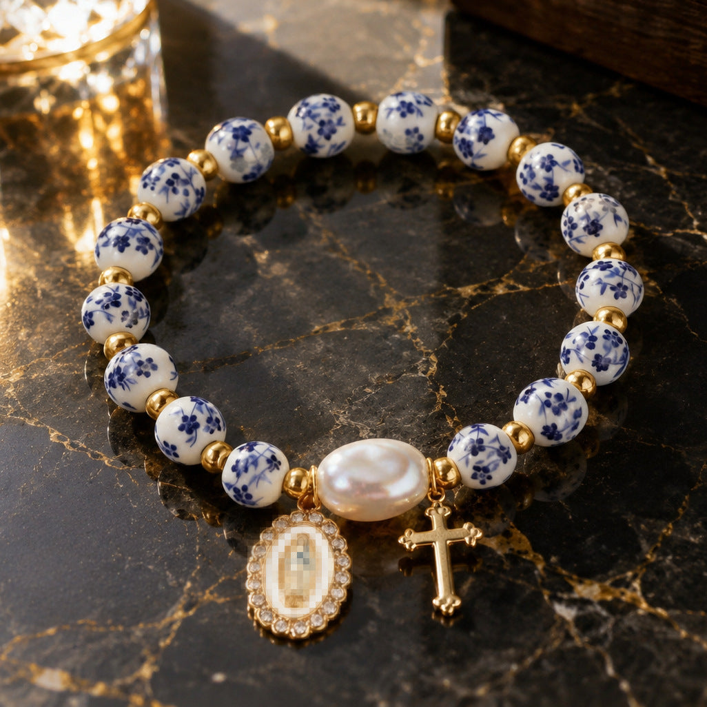 Wholesale Vintage Blue and White Porcelain Ceramic Bracelet Cross Pendant Bow Fashion Jewelry Gift