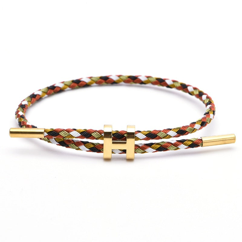 Wholesale Adjustable 3MM I-shaped Buckle Titanium Steel Leather Cord Bracelet ACC-BT-QianHui007