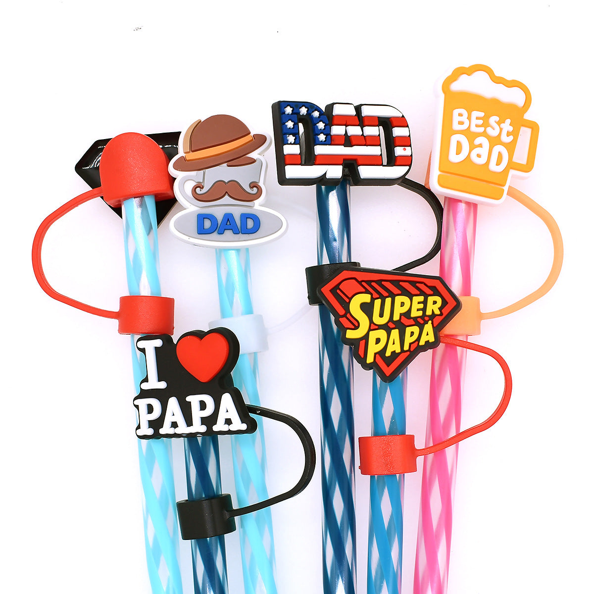 Wholesale Random Color 100pcs Father's Day Straw Tube Cap 10mm Soft Plastic Straw Decoration Straw Cover ACC-SCR-RYY032