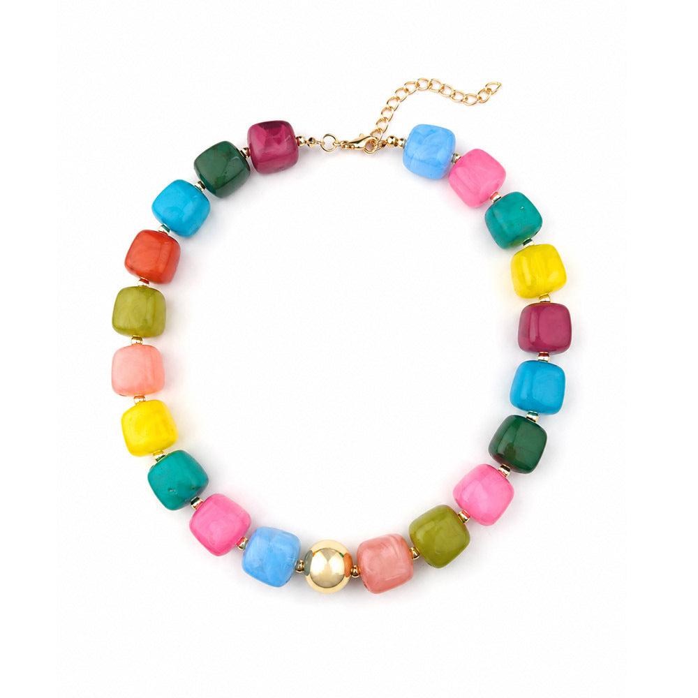 Wholesale Sweet Style Colorful Sugar Cube Acrylic Beaded Necklace Handmade Jewelry