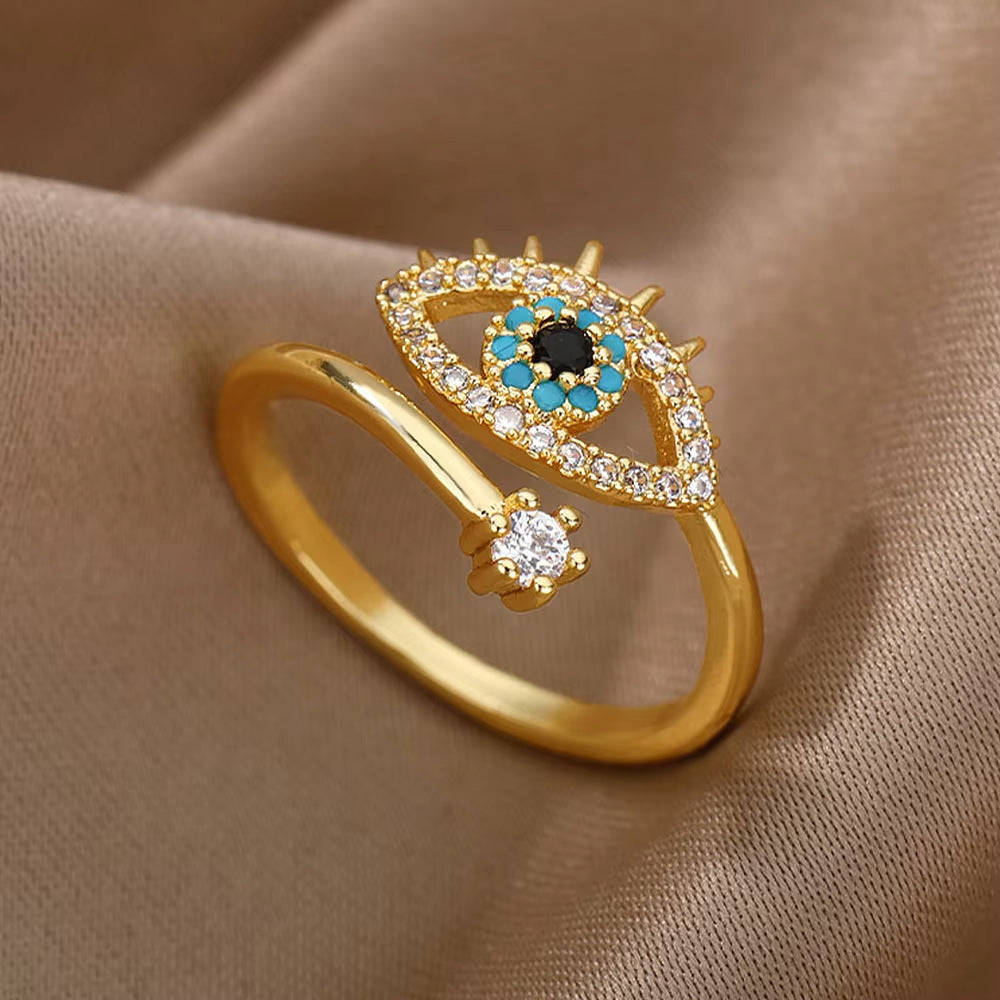 Wholesale Cross-border Light Luxury Retro Style Green Zircon Open Ring 18K Gold Plated Emerald High-grade Finger Ring Jewelry