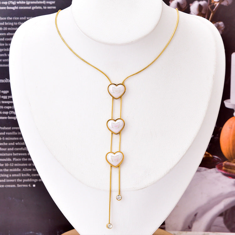 Wholesale Colorful Pearl Clavicle Chain Love Tassel Titanium Steel Necklace Titanium Steel Earrings ACC-NE-JinLang007