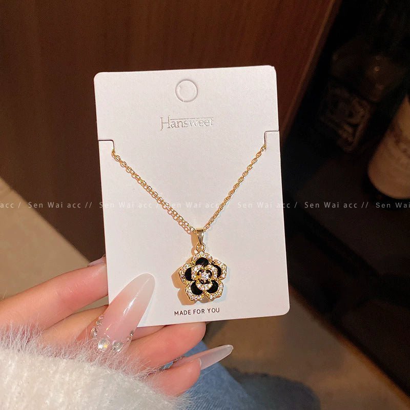 Wholesale Titanium Steel Collarbone Necklace with Zircon and Pearl Pendant