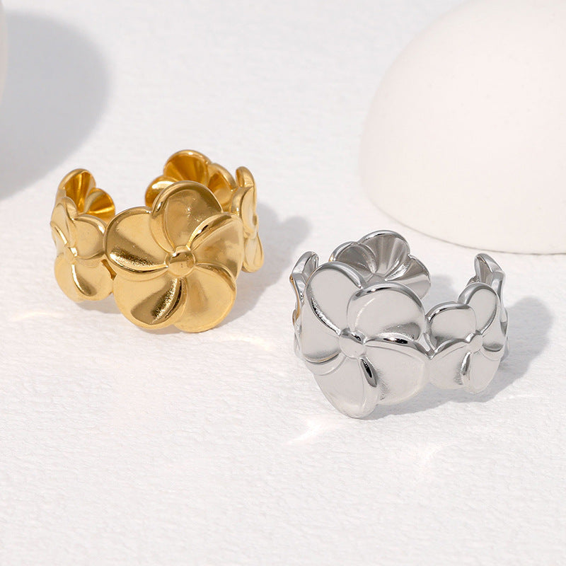 Wholesale Shiny Flower Gold Plated Stainless Steel Ring