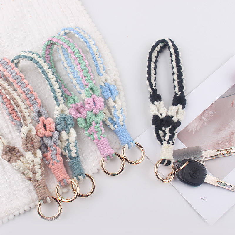 Wholesale  pure hand-woven flower leaf pattern lanyard  keychain