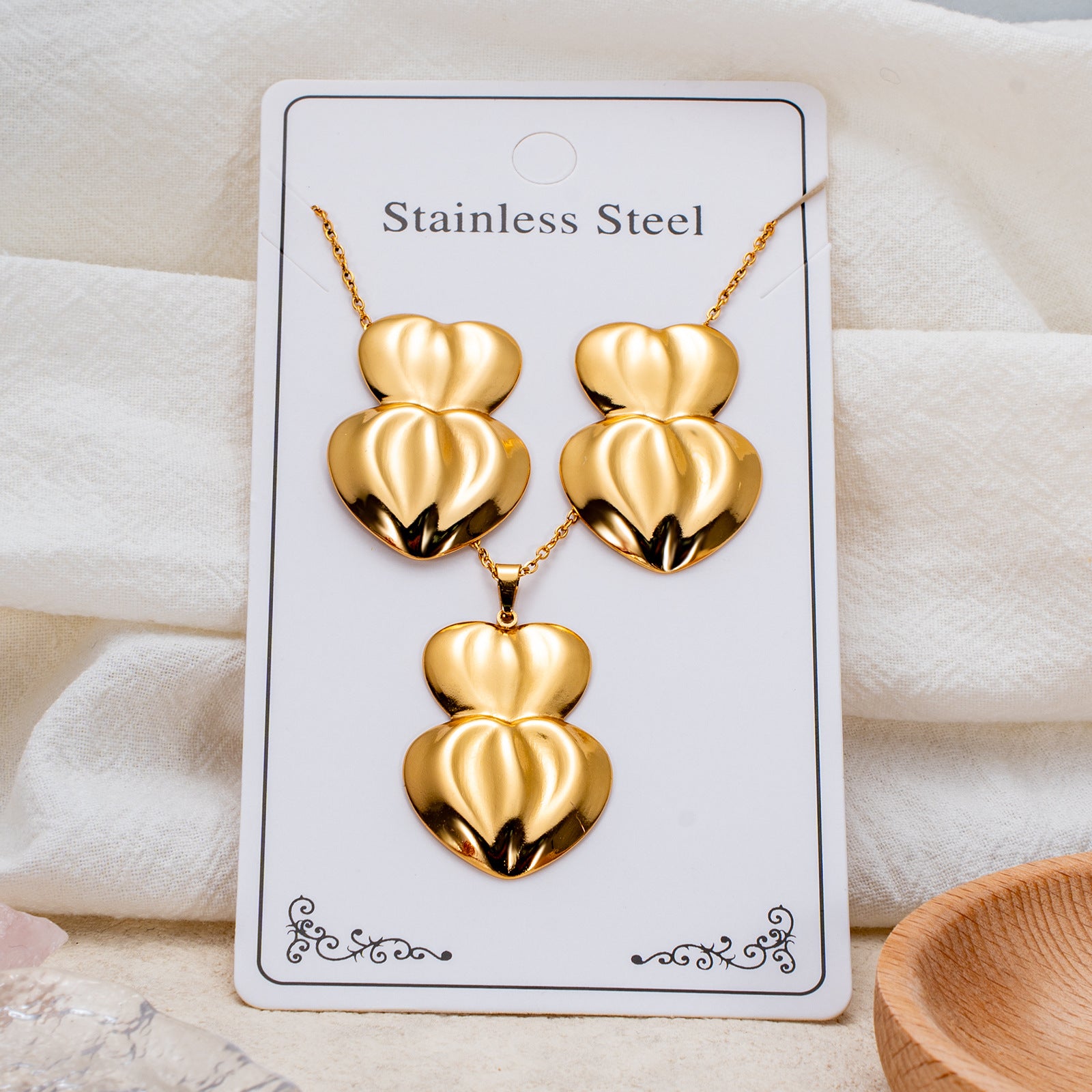 Wholesale Stainless Steel Electroplated Earring and Necklace Set - Trendy Office Lady Style,  Fashion Accessory Boutique Resale