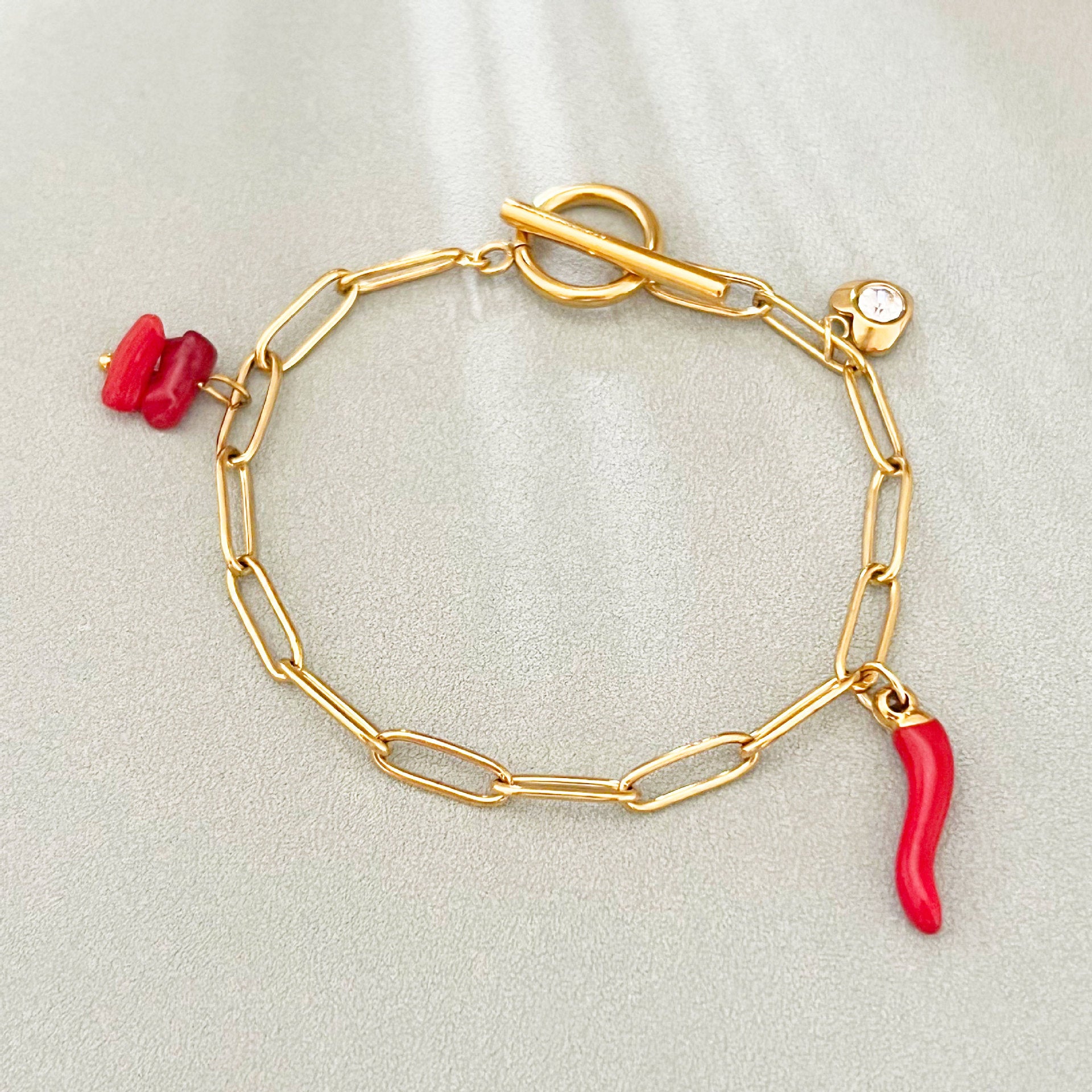 Wholesale 18K Gold-Plated Stainless Steel Heart Cherry Bracelet