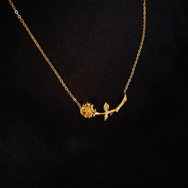 Wholesale  Titanium Steel 3D Three-dimensional Rose Necklace