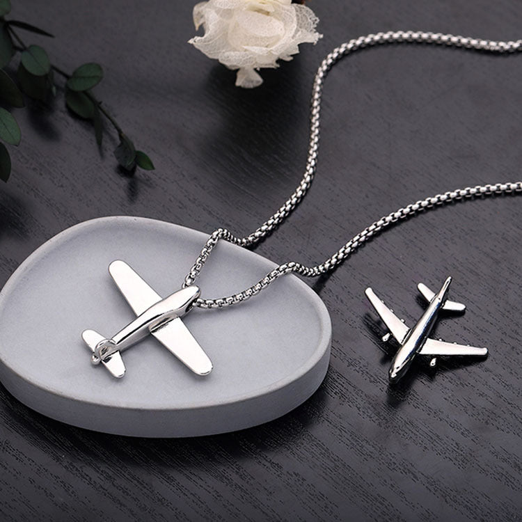 Wholesale  titanium steel airplane necklace disco fun pendant