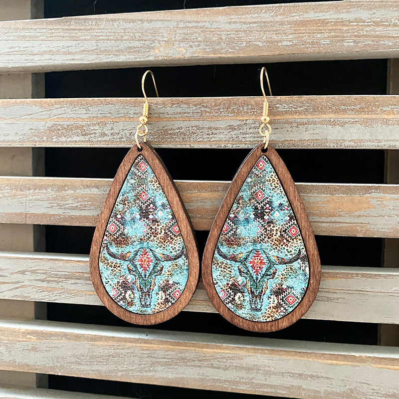Wholesale Western Style Vintage Wood Earrings Aztec Water Drop Earrings ACC-ES-XinChuan040