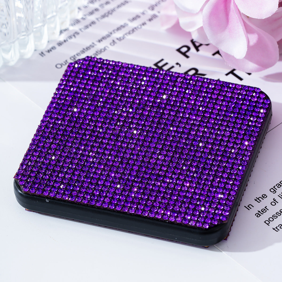 Wholesale Rhinestone portable small mirror mini portable double-sided folding square makeup mirror